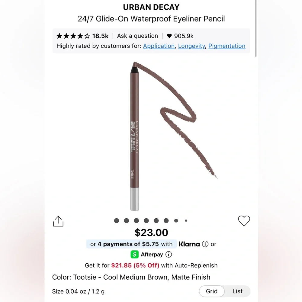 NIB URBAN DECAY 24/7 GLIDE ON WATERPROOF EYE PENCIL IN SHADE TOOTSIE